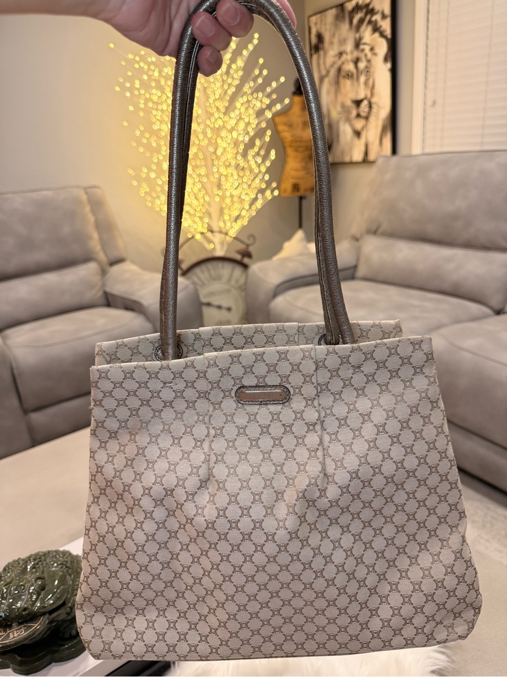 Celine Cream Patterned Tote Bag